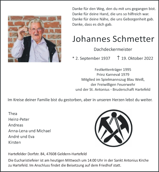 Traueranzeige von Johannes Schmetter 