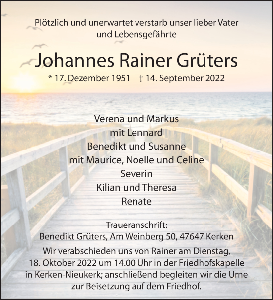 Traueranzeige von Johannes Rainer Grüters 