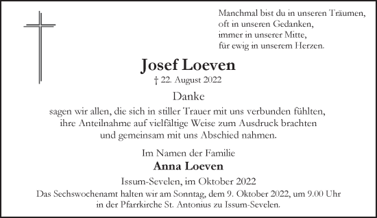 Traueranzeige von Josef Loeven 