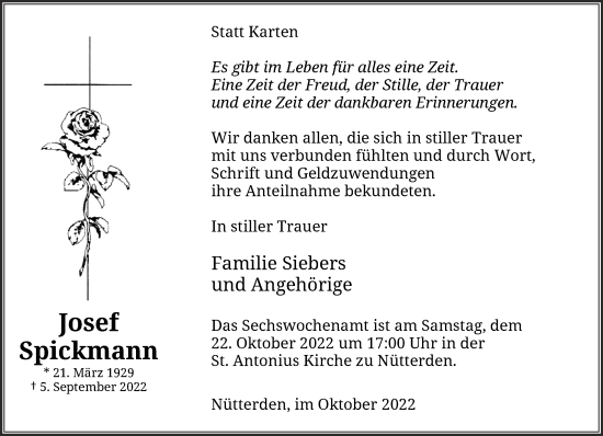 Traueranzeige von Josef Spickmann 