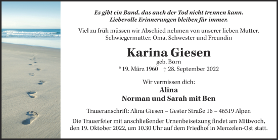 Traueranzeige von Karina Giesen 