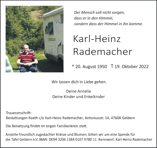 Traueranzeige von Karl-Heinz Rademacher 