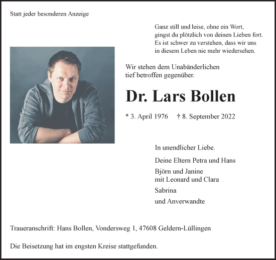 Traueranzeige von Lars Bollen 