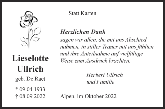 Traueranzeige von Lieselotte Ullrich 