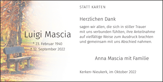Traueranzeige von Luigi Mascia 