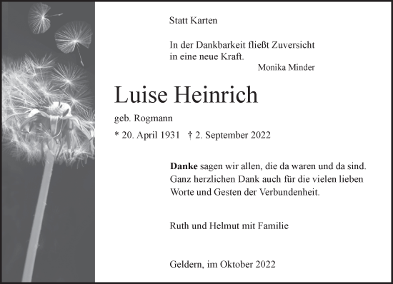 Traueranzeige von Luise Heinrich 