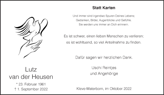 Traueranzeige von Lutz van der Heusen 