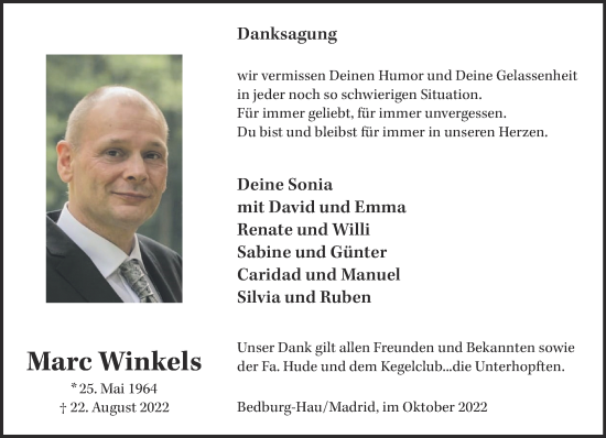 Traueranzeige von Marc Winkels 