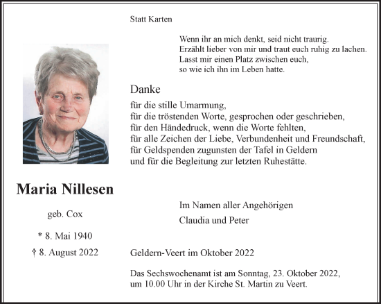 Traueranzeige von Maria Nillesen 