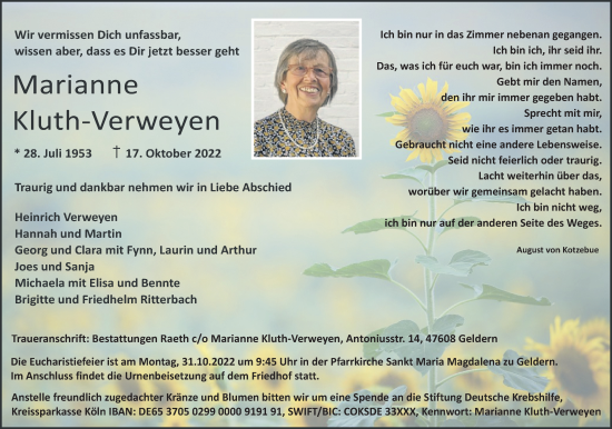 Traueranzeige von Marianne Kluth-Verweyen 