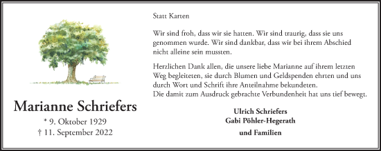 Traueranzeige von Marianne Schriefers 