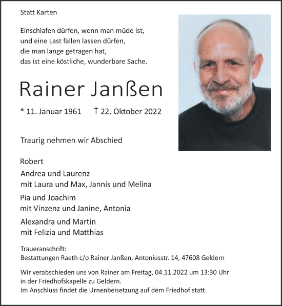 Traueranzeige von Rainer Janßen 