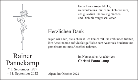 Traueranzeige von Rainer Pannekamp 