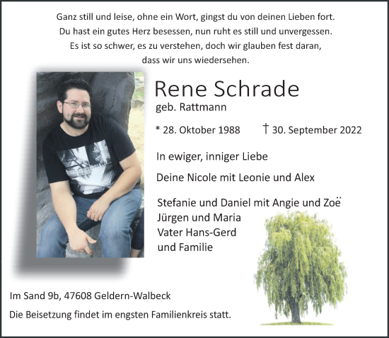 Traueranzeige von Rene Schrade 