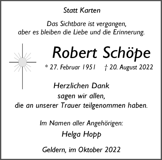 Traueranzeige von Robert Schöpe 
