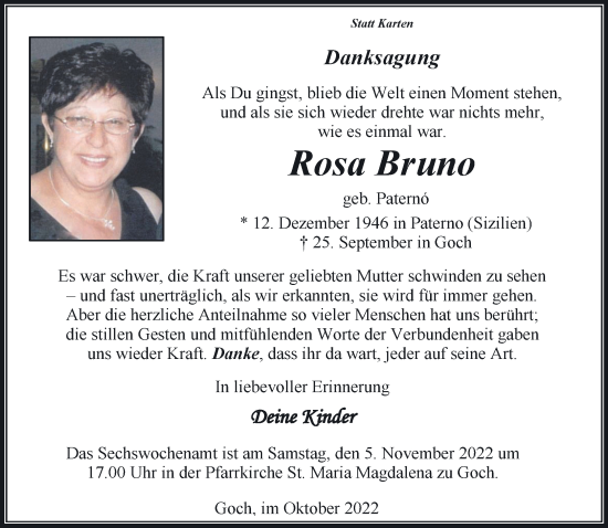 Traueranzeige von Rosa Bruno 
