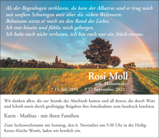 Traueranzeige von Rosi Moll 