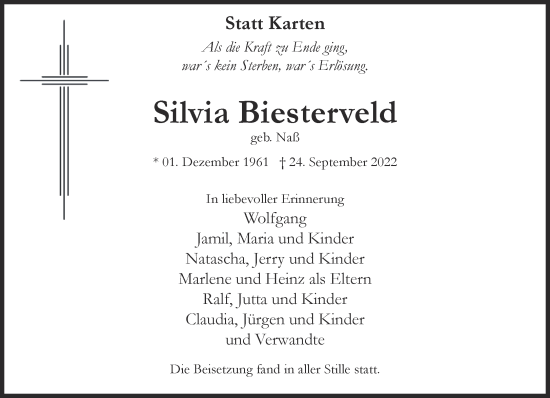 Traueranzeige von Silvia Biesterveld 