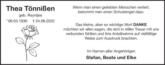Traueranzeige von Thea Tönnißen 