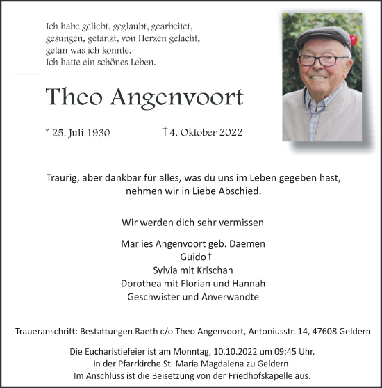 Traueranzeige von Theo Angenvoort 