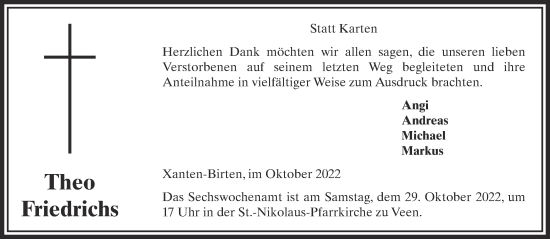 Traueranzeige von Theo Friedrichs 