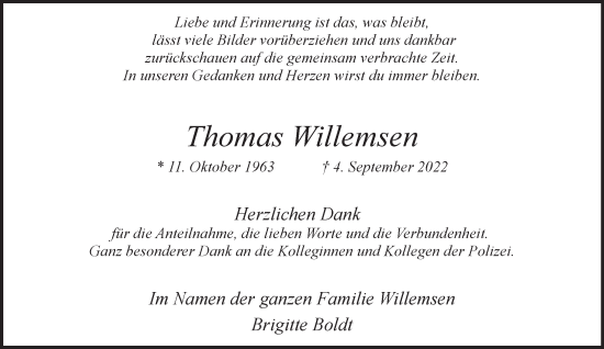 Traueranzeige von Thomas Willemsen 