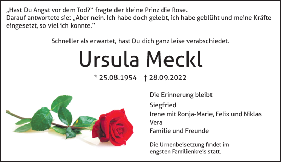 Traueranzeige von Ursula Meckl 