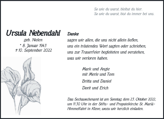 Traueranzeige von Ursula Nebendahl 