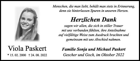 Traueranzeige von Viola Paskert 