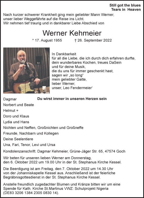 Traueranzeige von Werner Kehmeier 