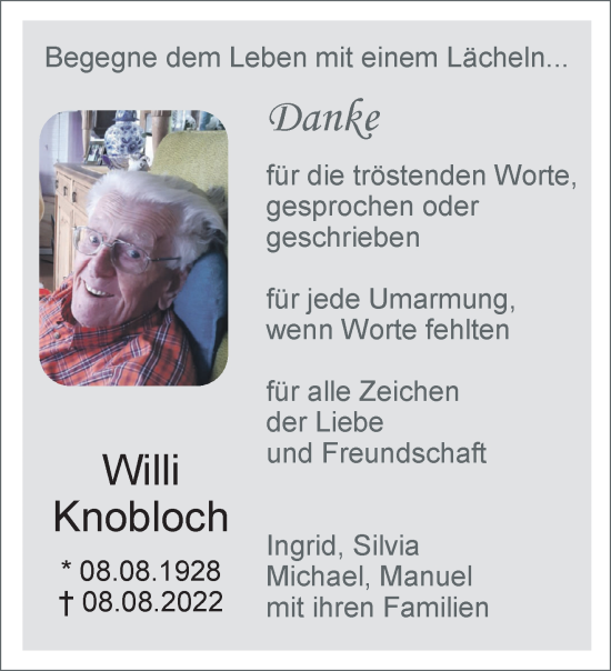 Traueranzeige von Willi Knobloch 