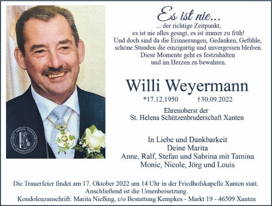 Traueranzeige von Willi Weyermann 