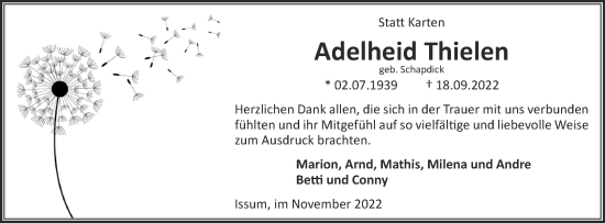 Traueranzeige von Adelheid Thielen 