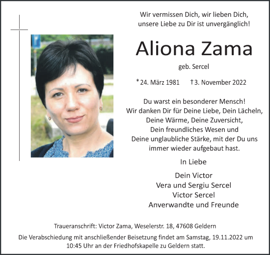 Traueranzeige von Aliona Zama 