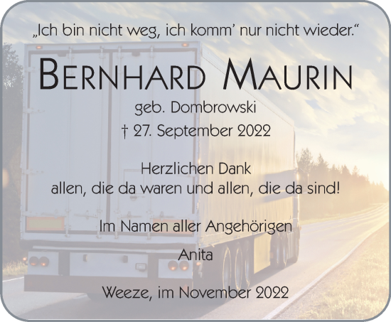 Traueranzeige von Bernhard Maurin 