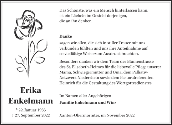Traueranzeige von Erika Enkelmann 