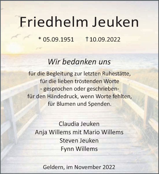 Traueranzeige von Friedhelm Jeuken 