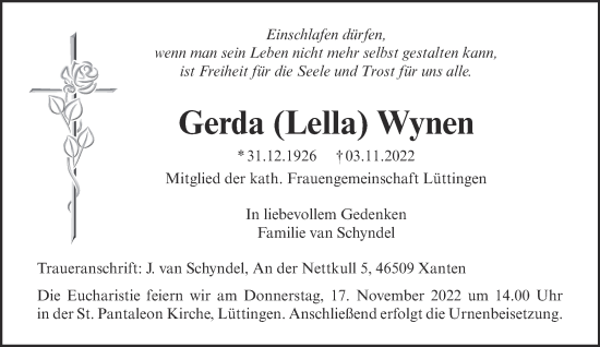 Traueranzeige von Gerda Wynen 