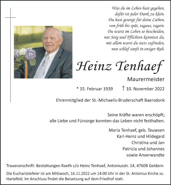 Traueranzeige von Heinz Tenhaef 