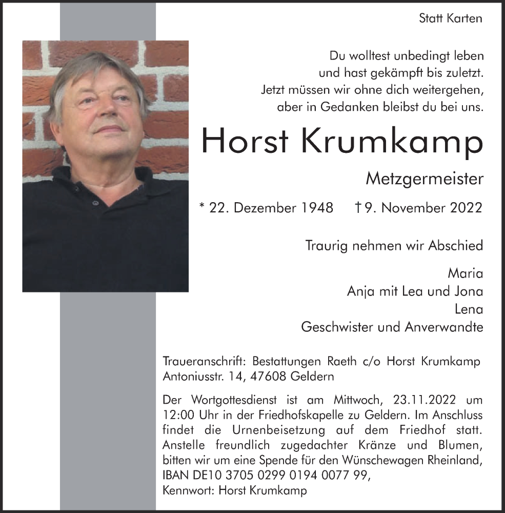  Traueranzeige für Horst Krumkamp vom 19.11.2022 aus 