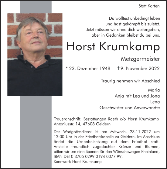 Traueranzeige von Horst Krumkamp 
