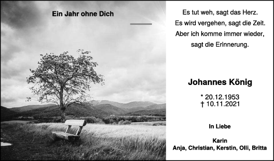 Traueranzeige von Johannes König 