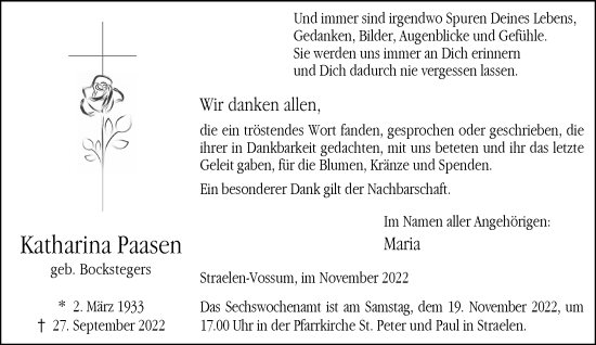 Traueranzeige von Katharina Paasen 
