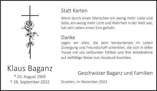 Traueranzeige von Klaus Baganz 