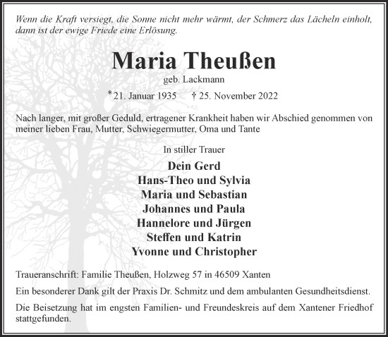 Traueranzeige von Maria Theußen 