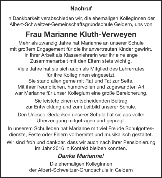 Traueranzeige von Marianne Kluth-Verweyen 