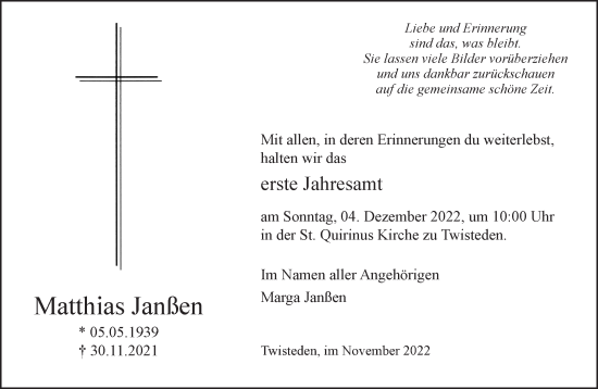 Traueranzeige von Matthias Janßen 