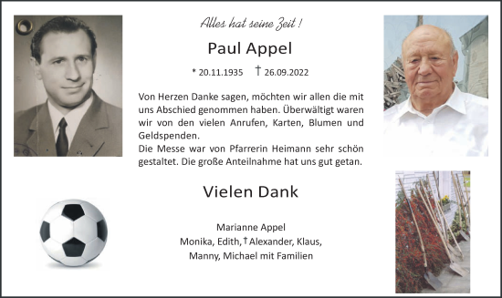 Traueranzeige von Paul Appel 