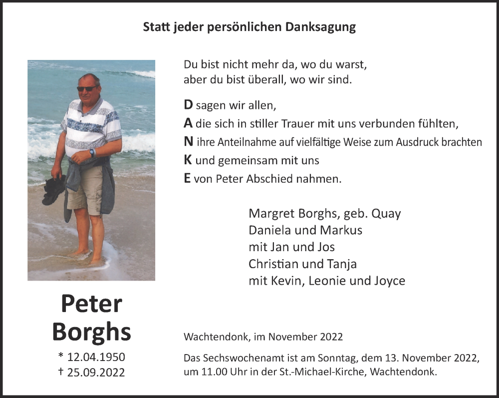  Traueranzeige für Peter Borghs vom 05.11.2022 aus 
