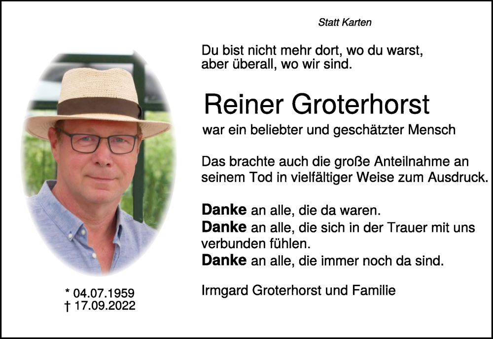  Traueranzeige für Reiner Groterhorst vom 05.11.2022 aus 